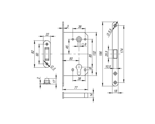 Корпус Fuaro (Фуаро) врезного замка MAGNM85C-50 (M85C-50) SSC сатинированный хром