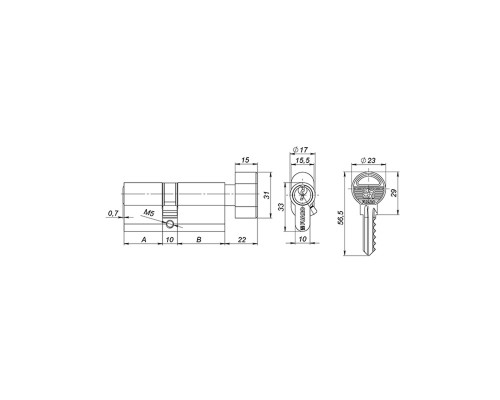 Цилиндровый Fuaro (Фуаро) механизм 1000ZM Knob70(30+10+30) SSG сатинированное золото, 5Key с вертушкой