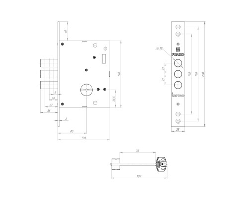 Замок Fuaro (Фуаро) врезной сувальдный TERMO MDV25/S-60.00.3R16 4 key (ключ удл. 120/75 мм)