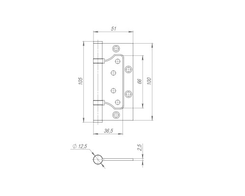 Петля Fuaro (Фуаро) из нержавейки универсальная без врезки IN4500W INOX 304 BL (500-2BB 100x2,5) черный