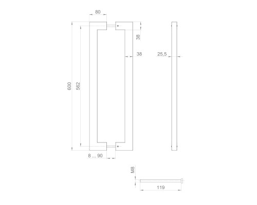 Ручка-скоба Fuaro (Фуаро) PULL.PH38/600.26 INOX 304 (PH-26-38/600-INOX) BLACK