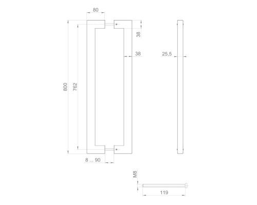 Ручка-скоба Fuaro (Фуаро) PULL.PH38/800.26 INOX 304 (PH-26-38/800-INOX) BLACK