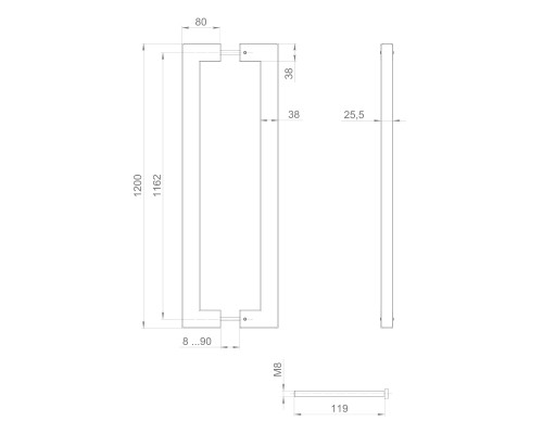 Ручка-скоба Fuaro (Фуаро) PULL.PH38/1200.26 INOX 304 (PH-26-38/1200-INOX) BLACK