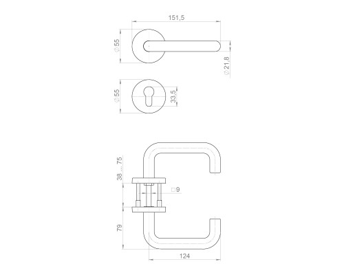 Комплект Fuaro (Фуаро) дверных ручек с накладками под цилиндр FR.DH57.0219 NE (DH-0219 NE) 9x140 мм, BL-24 черный