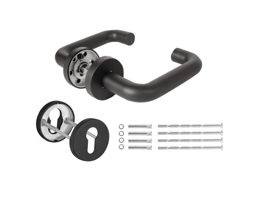 Комплект Fuaro (Фуаро) дверных ручек с накладками под цилиндр FR.DH57.0219 NE (DH-0219 NE) 9x140 мм, BL-24 черный