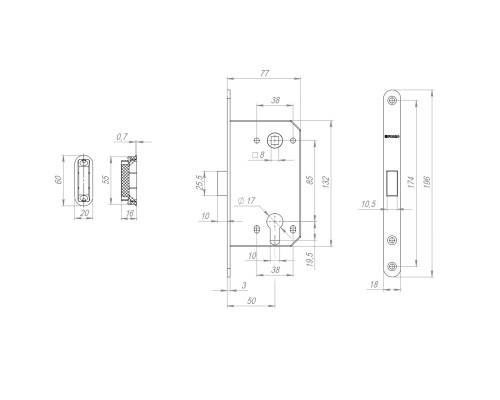 Корпус Fuaro (Фуаро) врезного замка MAGNM85C-50/BL INOX SSG-39 сатин. золото (блистер)