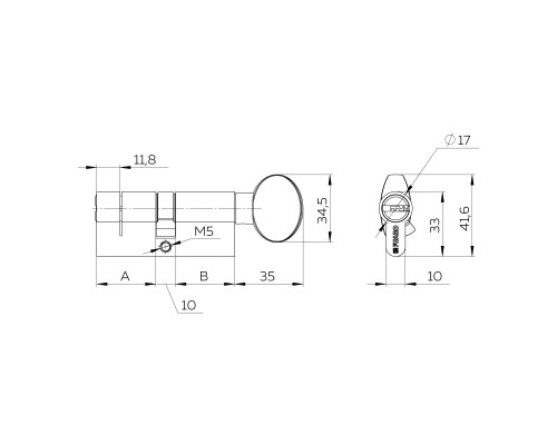 Цилиндровый Fuaro (Фуаро) механизм 3 класса безопасности G-PRO5002 Knob 70 (30+10+30) SSC 5Key