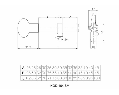 Цилиндровый механизм Kale kilit (Кале килит) с вертушкой 164 SM/80 (35+10+35) mm латунь 5 кл.