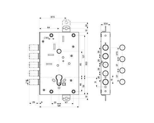 Корпус Mottura (Моттура) врезного замка 82.505W800B