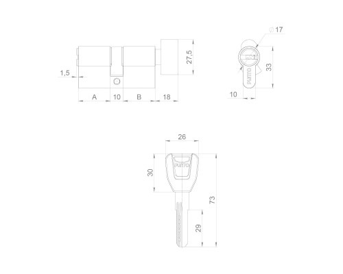 Цилиндровый Punto (Пунто) механизм (A202/80) A2002Knob80(35+10+35) с вертушкой SN никель