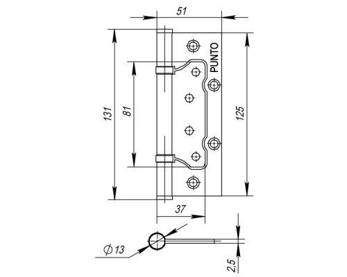 Петля Punto (Пунто) универсальная без врезки IN5200W PN (200-2B 125x2,5) мат. никель