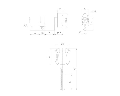 Цилиндровый Punto (Пунто) механизм (Z402/80) Z4002Knob80(30+10+40) с вертушкой PB латунь