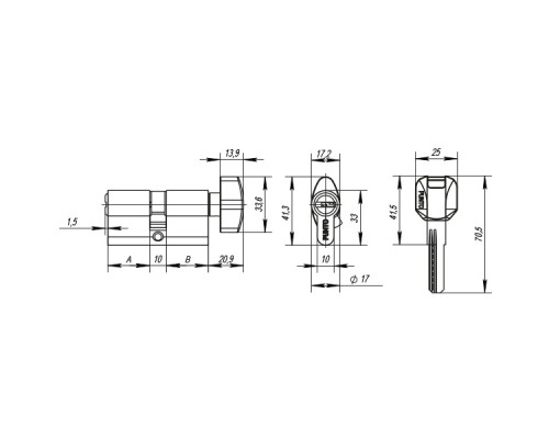 Цилиндровый Punto (Пунто) механизм (Z402/100) Z4002Knob100(50+10+40) с вертушкой CP хром