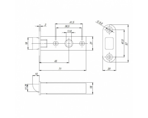 Защелка Punto (Пунто) PLASTPL45-R20 (PL45-R20) (врезная) SN мат. никель тех.упаковка без ответной планки