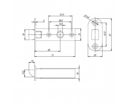 Защелка Punto (Пунто) PLASTPL45-R25 (PL45-R25) (врезная) SN мат. никель тех.упаковка без ответной планки