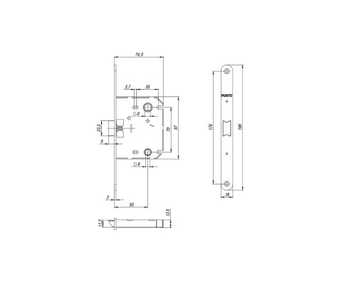 Защелка Punto (Пунто) PLASTPL70X-R20 (PL70X-R20 SN) (врезная) SN мат. никель упаковка