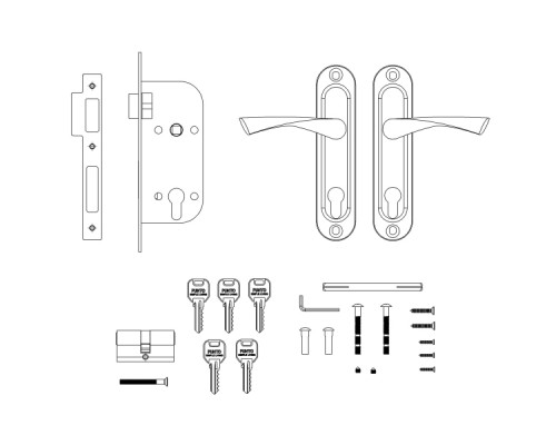 Замок Punto (Пунто) цилиндровый в комплекте с ручкой LOCKSET16.CRONA.4070-1 (KIT P16 4070 CRONA) AB бронза