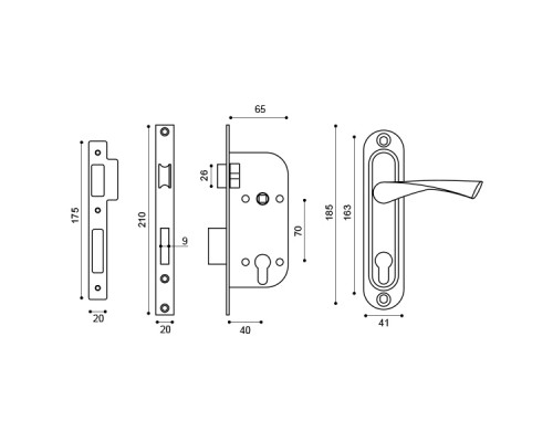 Замок Punto (Пунто) цилиндровый в комплекте с ручкой LOCKSET16.CRONA.4070-1 (KIT P16 4070 CRONA) AB бронза