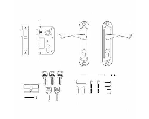 Замок Punto (Пунто) цилиндровый в комплекте с ручкой LOCKSET15.CRONA.4061-3 (KIT P15 4061/3 CRONA) SN мат.никель