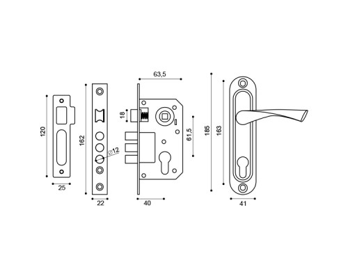 Замок Punto (Пунто) цилиндровый в комплекте с ручкой LOCKSET15.CRONA.4061-3 (KIT P15 4061/3 CRONA) SN мат.никель
