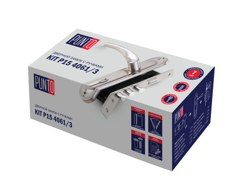 Замок Punto (Пунто) цилиндровый в комплекте с ручкой LOCKSET15.CRONA.4061-3 (KIT P15 4061/3 CRONA) SN мат.никель