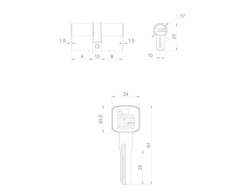 Цилиндровый Punto (Пунто) механизм Z3000Key60(25+10+25) СP хром
