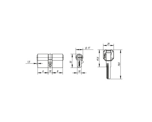 Цилиндровый Punto (Пунто) механизм MaxPro7000Key70mm(30+10+30) SN никель 7key