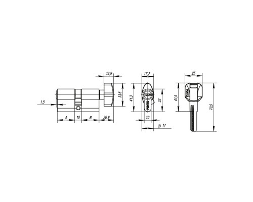 Цилиндровый Punto (Пунто) механизм MaxPro7002Knob100mm(50+10+40) SN никель 7key с вертушкой
