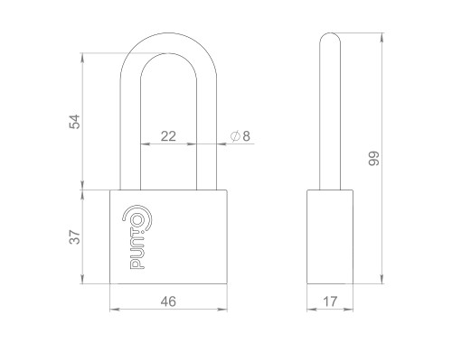 Замок Punto (Пунто) навесной PK-1550L 3 key диск.ключ длиная дужка