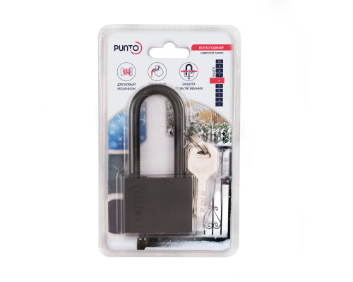 Замок Punto (Пунто) навесной PK-1550L 3 key диск.ключ длиная дужка