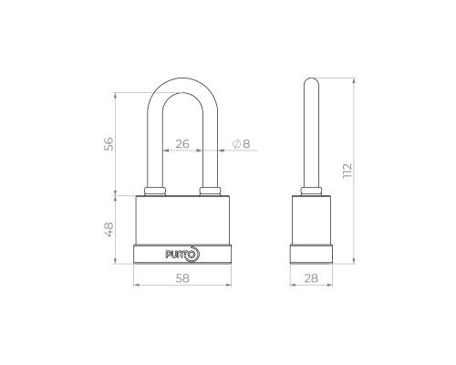 Замок Punto (Пунто) навесной PK-5055 L 3 key англ. длиная дужка