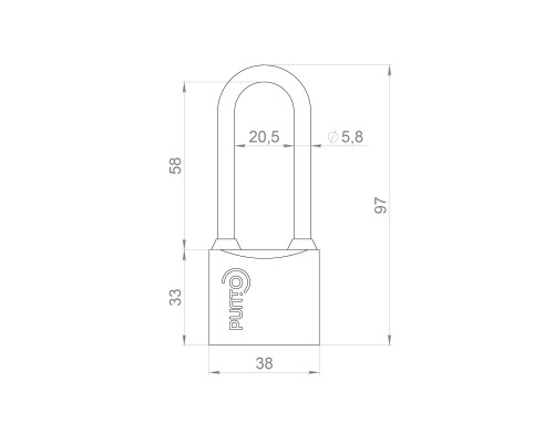 Замок Punto (Пунто) навесной PK-0138 L 3 key англ.ключ.
