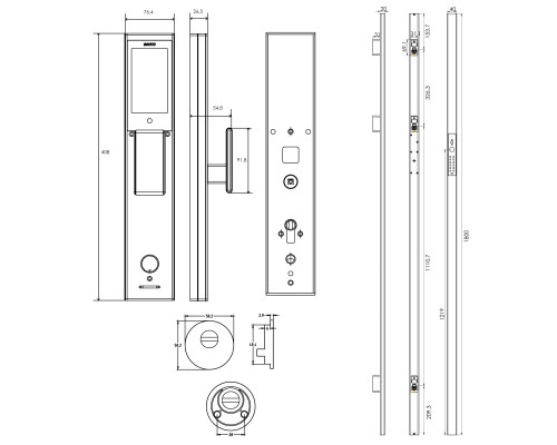 Электронный замок Sanyo D505 UsmartGo DM85 с WiFi, с распознаванием лиц,ручка-скоба 1800 мм, черный