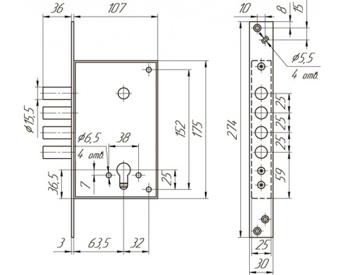 Корпус Mettem (Меттэм) врезного замка ЗВ1 711.0.0 (никель)