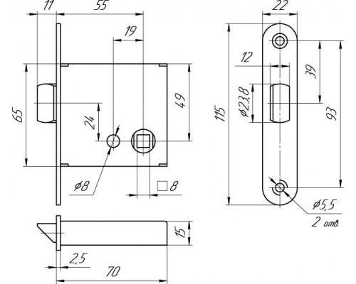 ЗЩ1-3 Mettem (Меттэм) (Защелка ЗЩ-1 (б/ручек)) левая